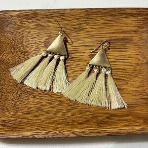 Gold and Cream Tassel Earrings
